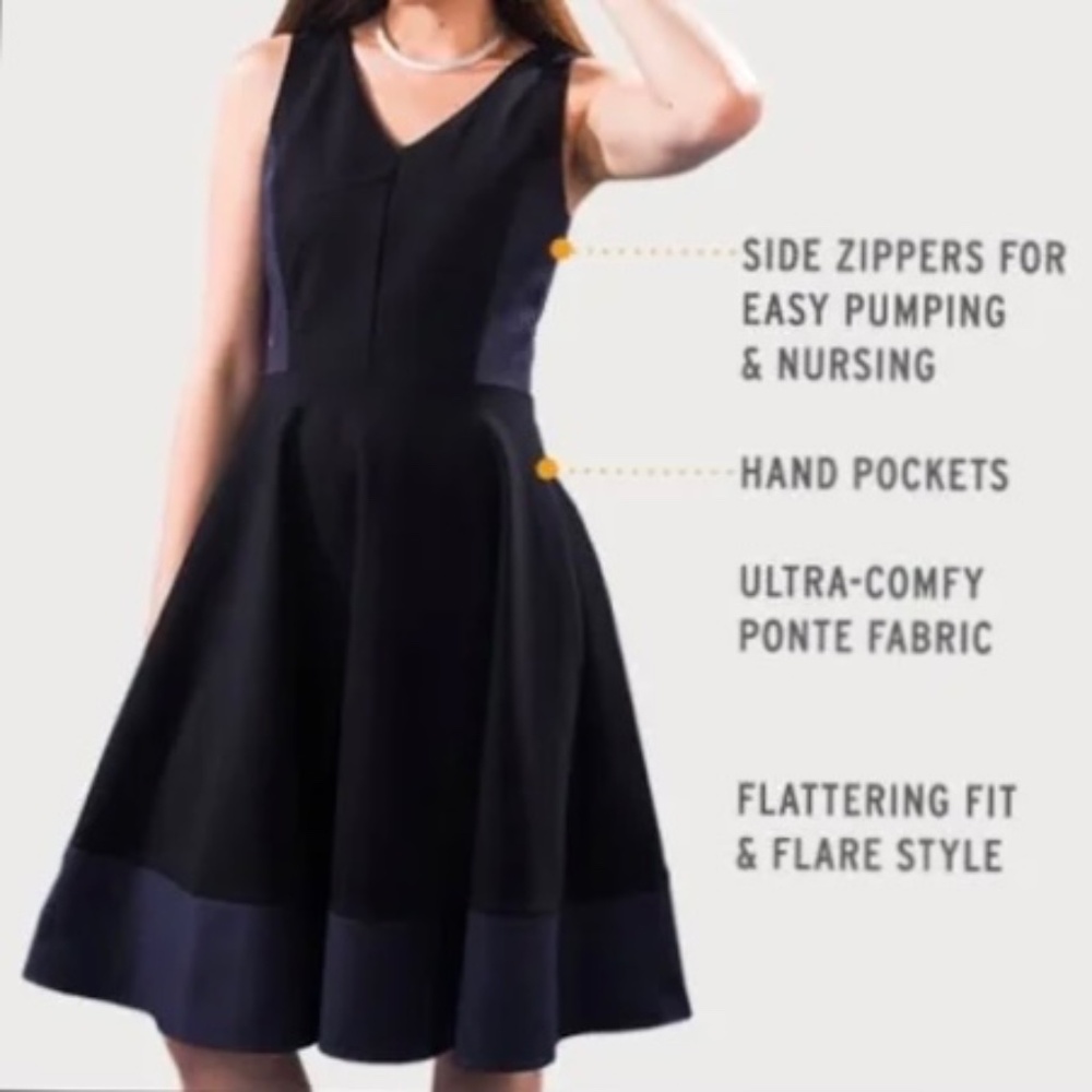 Betabrand NWT Black Two Tone Ponte Fit Flare Side Zip Dress Sz M